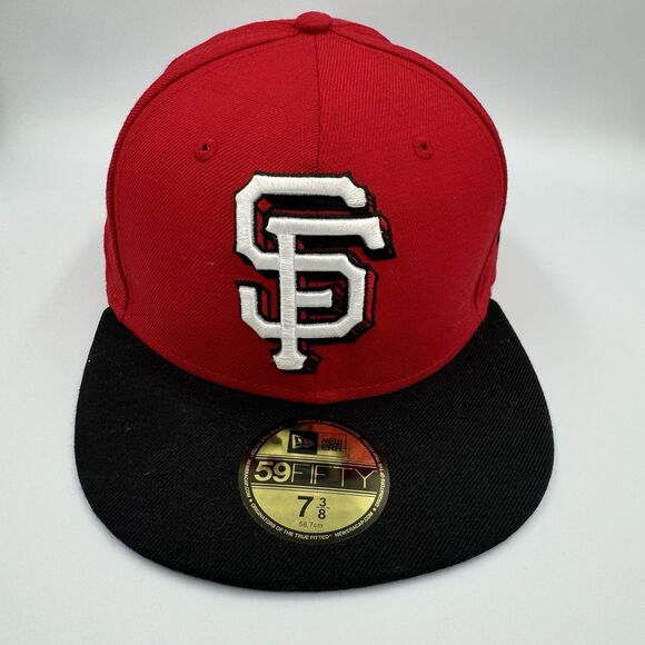 SF Giants Hat 7 3/8 Red Black 59FIFTY Fitted Big Logo New Era Cap **Flawed** - Picture 1 of 10